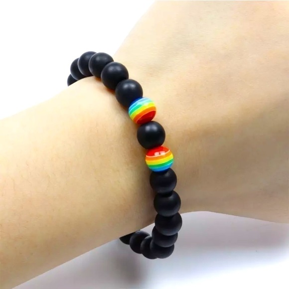 New!! Black Matte Stone and Acrylic Pride Couples Bracelet - Picture 1 of 3